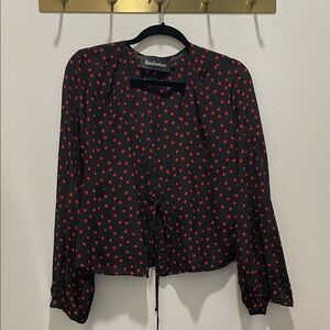 Realisation Par Black Blouse with Red Polka Dots and Front Tie